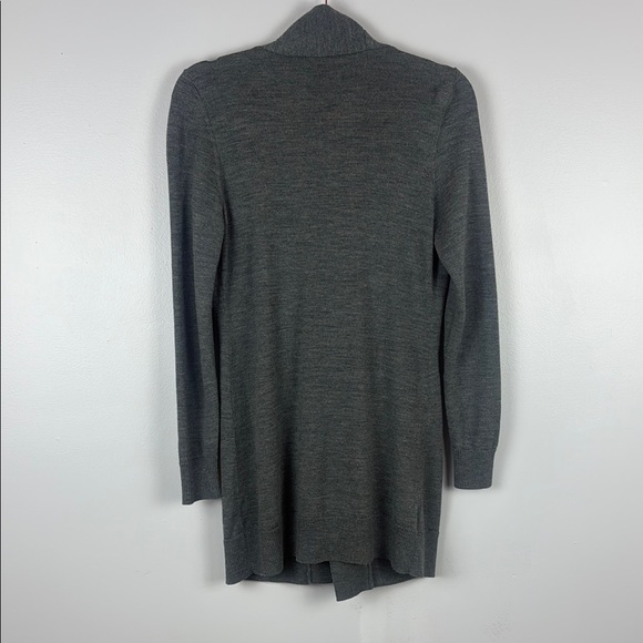 Talbots 100% Merino Wool Gray and Black Velvet Belt Duster Cardigan Size Small - Picture 7 of 8